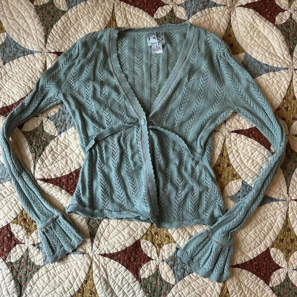 Fairycore Y2K knit crochet baby blue babydoll top cardigan Tabitha size S fairy - Picture 1 of 4